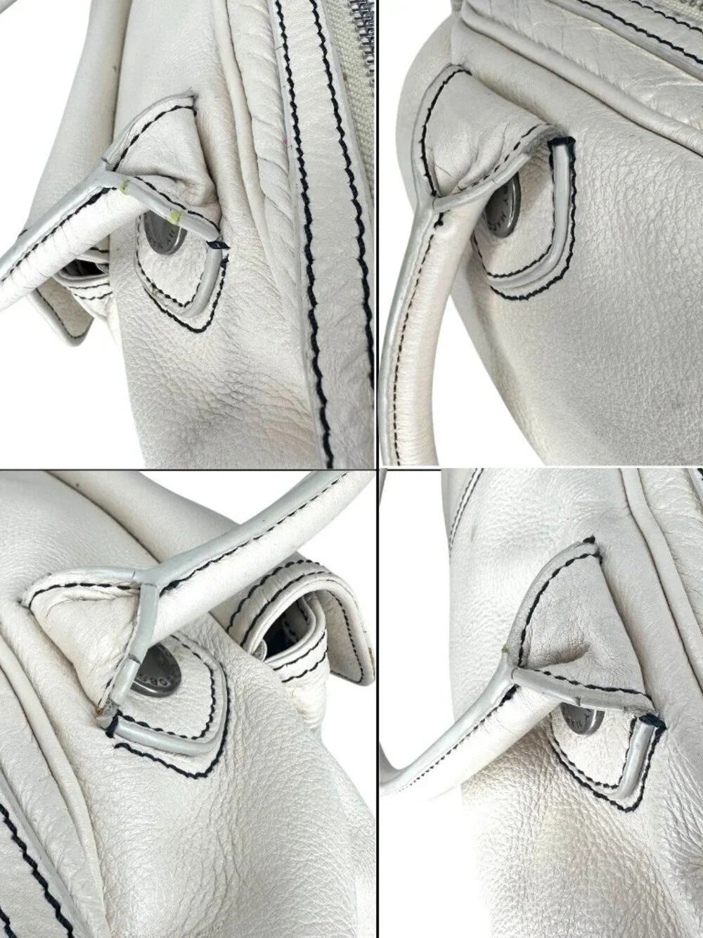 Vintage Marc Jacobs White/Ivory Leather Multi-Pocket Y2K Satchel HandBag Auth